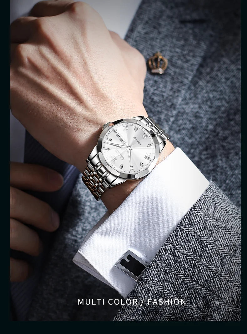 OLEVS Men's Watches Rhombus Mirror Original Quartz Watch for Man Waterproof Luminous Stainless Steel Wristwatch Male Date Week