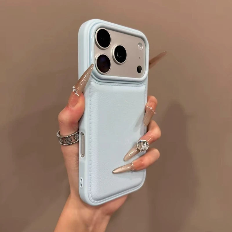 Luxury Drum Cortex Plain Phone Case For iPhone 11 12 13 14 15 16 17 Pro Max Plus Air Shockproof Bumper Cases Cover