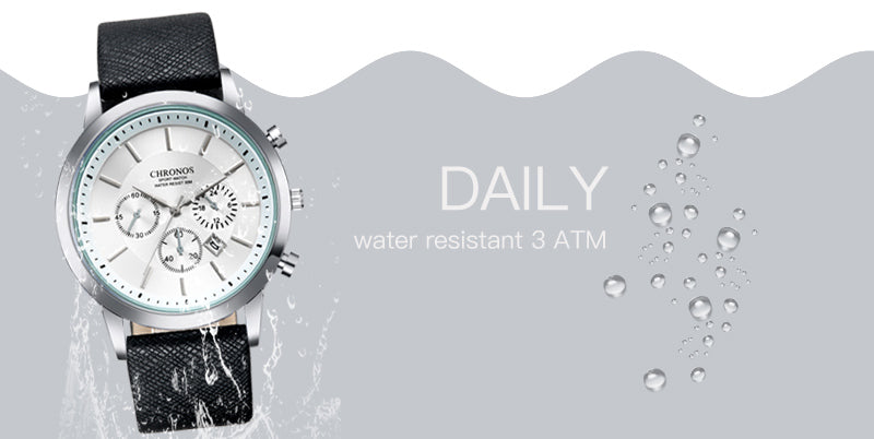 CHRONOS Mens Watches Male Sport Business Quartz Wristwatch  Dress Leather Clock Causal Military Timepiece Relogio Masculino