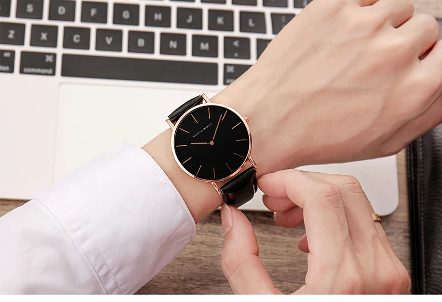 HANNAH MARTIN Brand Japan Quartz Movement Men's Waterproof Wrist Watches Fashion Luxury Ultra Thin Leather Creative Male Watches