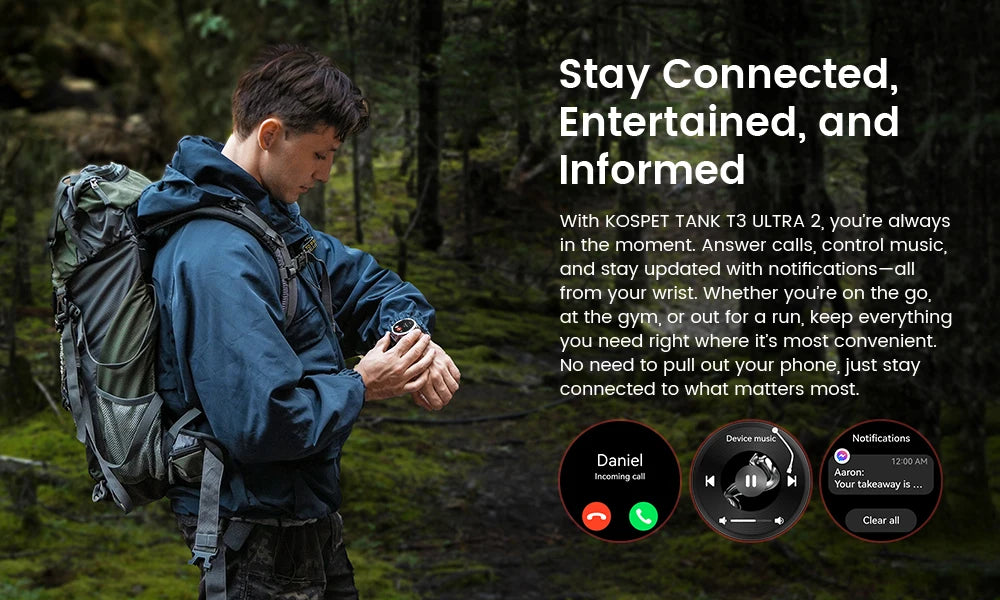 KOSPET TANK T3 Ultra 2 GPS Smart Watches Men Compass Altimeter Barometric 5ATM IP69K Waterproof AMOLED Bluetooth Call Mens Watch