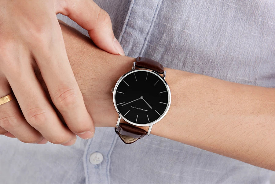 HANNAH MARTIN Brand Japan Quartz Movement Men's Waterproof Wrist Watches Fashion Luxury Ultra Thin Leather Creative Male Watches