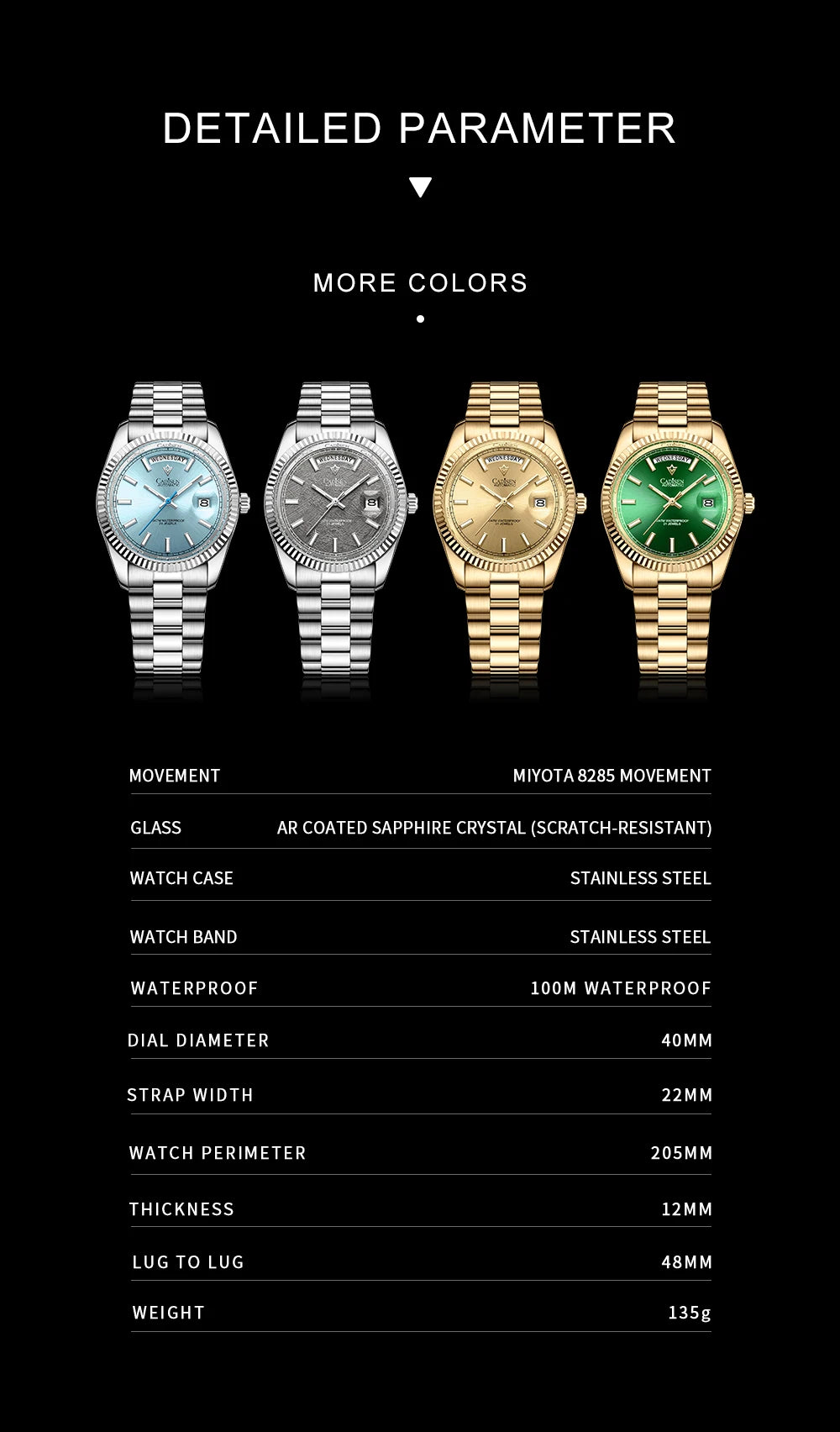 CADISEN DD40 Men Watches Luxury Automatic Watch Men AR Sapphire Glass Mechanical Wristwatch Men 10Bar MIYOTA 8285 Movt 2023 New