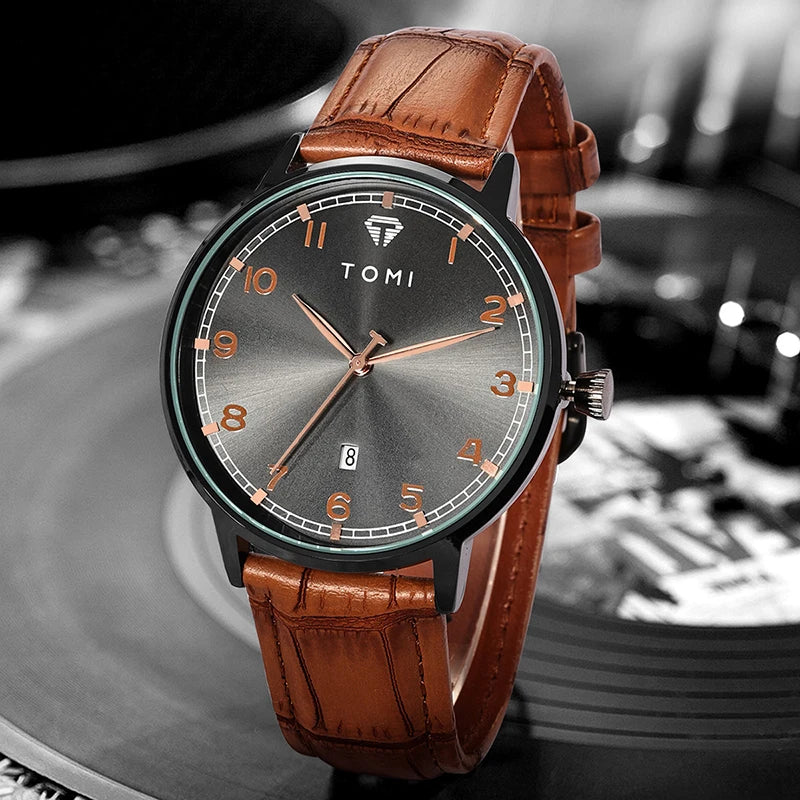 TOMI men's minimalist fashion watch circular dial calendar men's and women's casual quartz watch clock gift