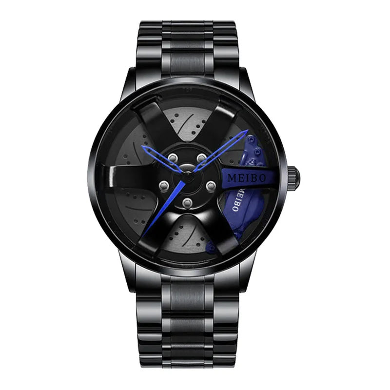 New Fashion Men Leather Watches Men Car Wheel Hub Stainless Steel Quartz Watch For Mens Military Sports Watch Relogio Masculino