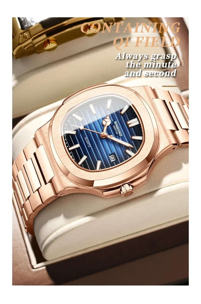 New Casual Business Fashion Quartz Wristwatches Rose Gold Clock Men Luxury Watch Automatic Watches Mens Black Relogio Masculino