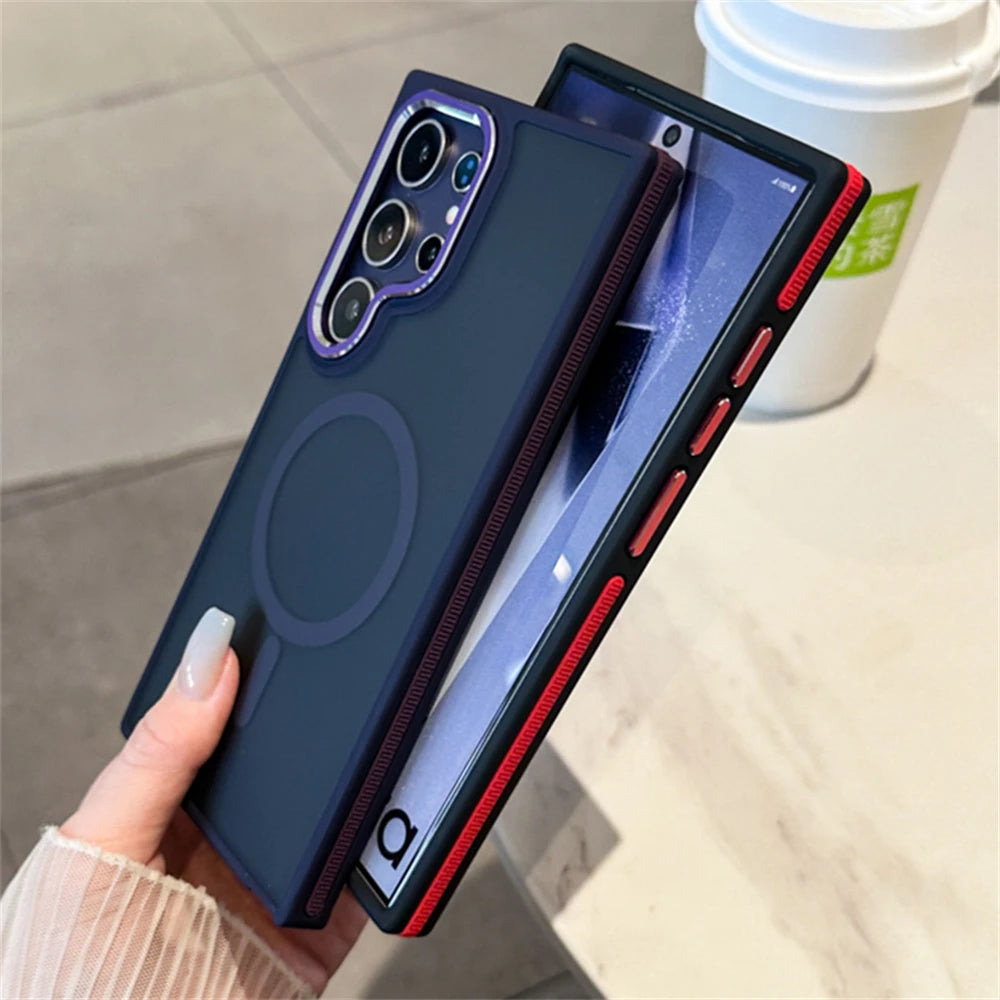 Luxury Matte Magnetic Case For Samsung Galaxy S26 S24 S22 S25 Ultra S23 Plus S23 FE For Magsafe Wireless Charge Shockproof Cover