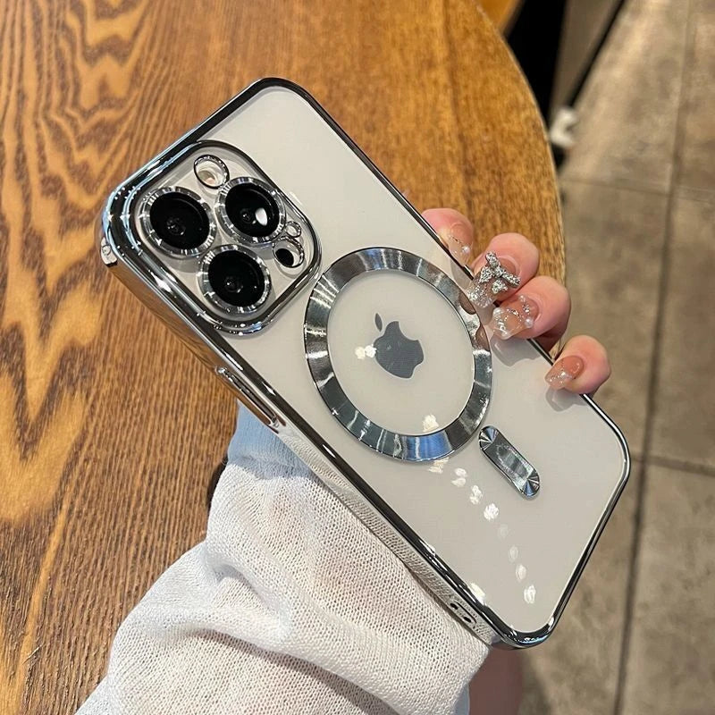 Luxury Wireless Charge Phone Case For iPhone 15 14 13 12 11 16 17 Pro Max Plus Air Transparent Magnetic Bumper Cover