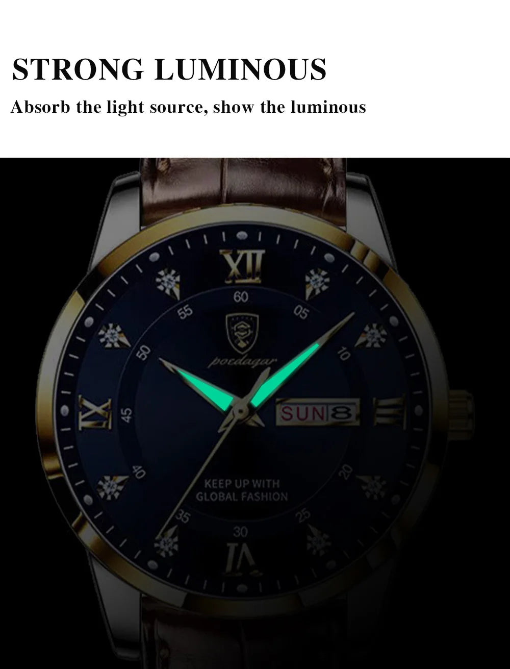 POEDAGAR Original High Quality Men Watch Waterproof Luminous Leather Sports Man Wristwatch Quartz Stylish Casual Watches For Men