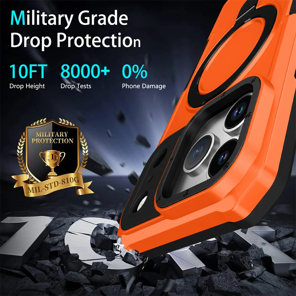 Luxury Anti-slip Frame Armor Magnetic Stand Phone Case For iPhone 17 Pro Max Plus Double Layer Protection Shockproof Back Cover
