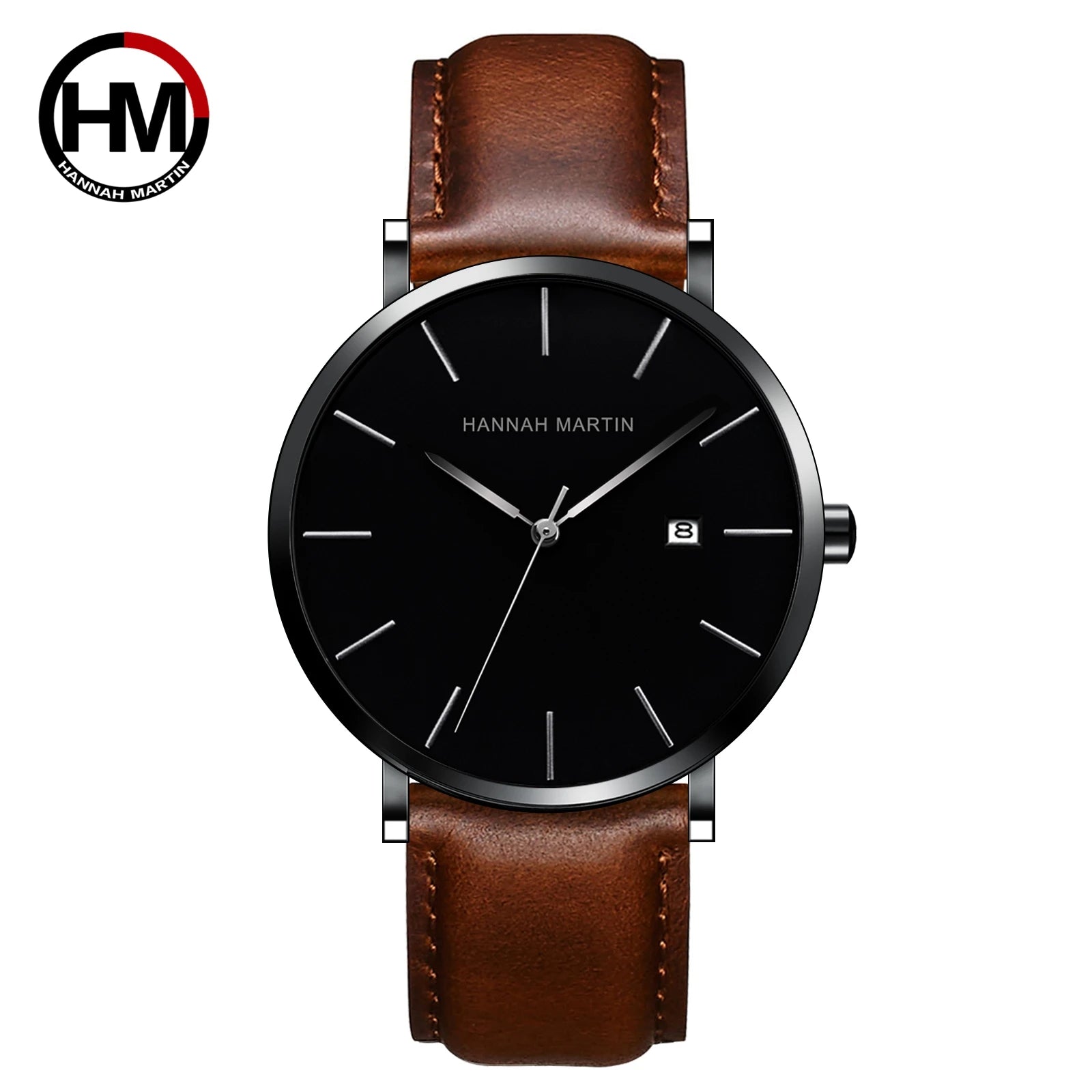 Men Dropshipping Wristwatch Hannah Martin Japan Movement 40mm Blue Minimalist Casual Leather Top Brand 3Bar Luxury Watch for Men