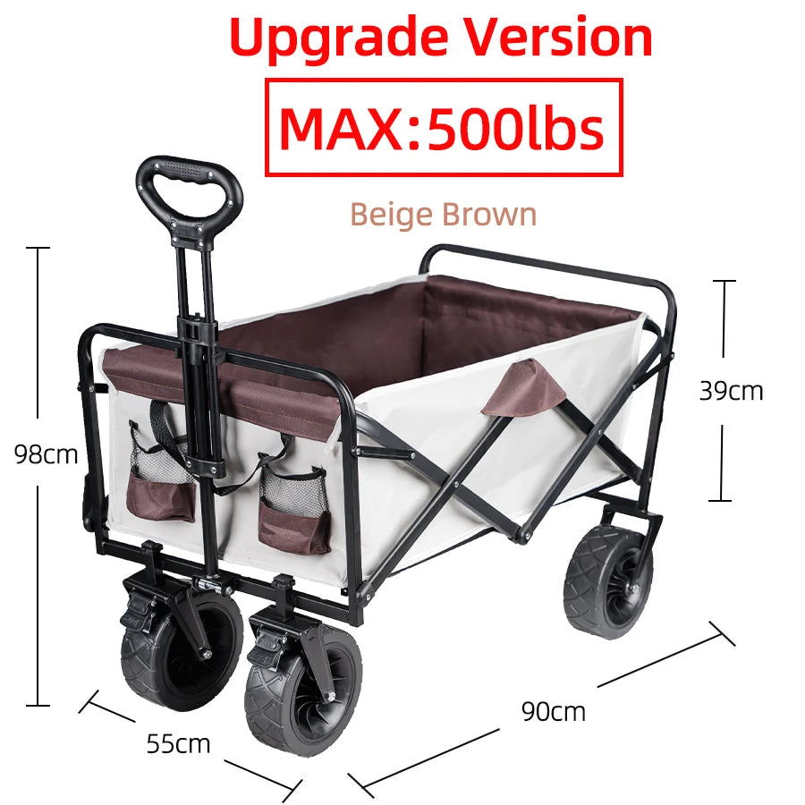 Large Weight Capacity Heavy Duty Wagon Cart Folding us Wagon for Outdoor Garden Beach wagon Camping Equipment with Cup Holders