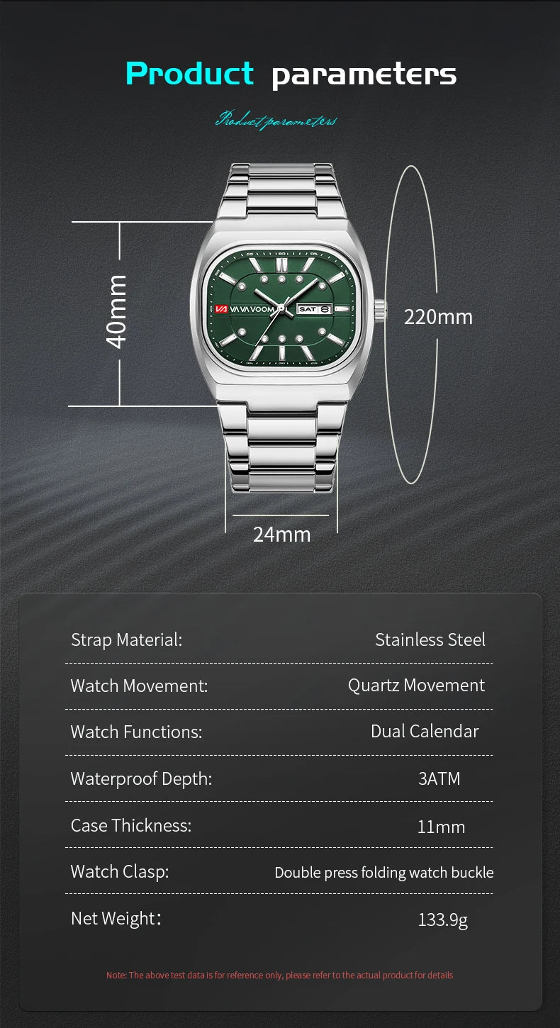 2026 New Men Watches 40mm Square Quartz Movement Analog Diving Series Clock Black Stainless Steel Top Brand Watch for Men montre