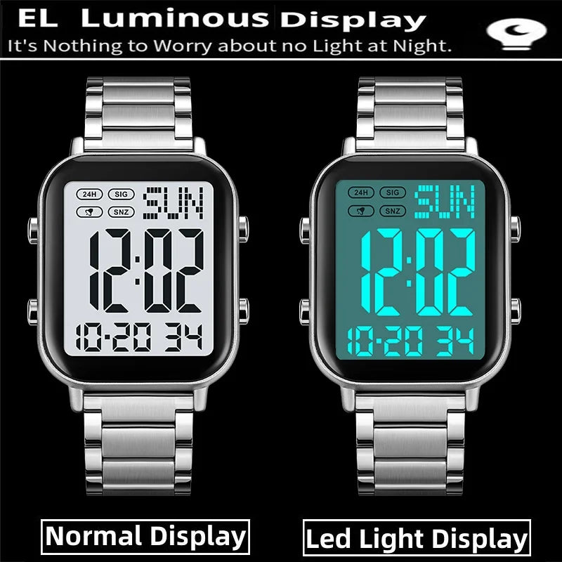 Skmei Men Digital Watches Luxury Stainless Steel Strap Dual Time Zone Man Sports Bracelet Watch 30M Waterproof Male Alarm Clock