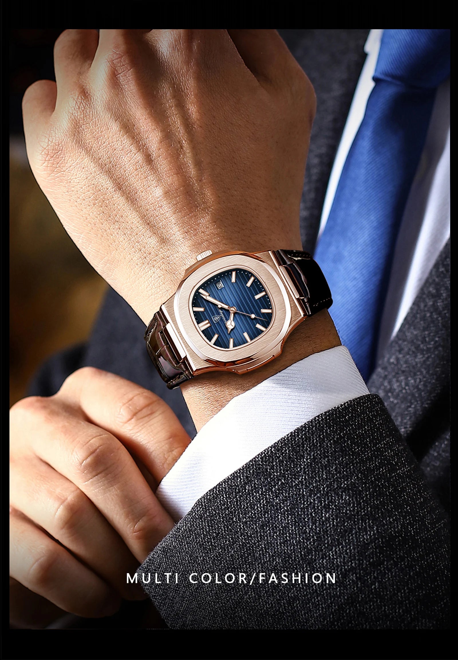 POEDAGAR Business Man Watch Date Waterproof Luminous Leather Classic Watches For Men High Quality Square Quartz Men's Wristwatch