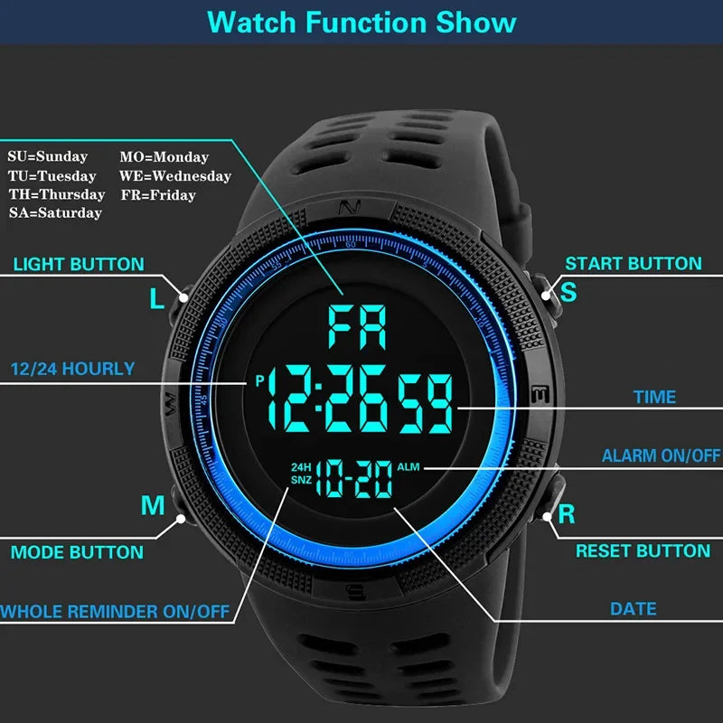 Men's Digital Watches Multifunction Military Men Sports Wristwatch Sweatproof Luminous  Man Student Electronic Watch