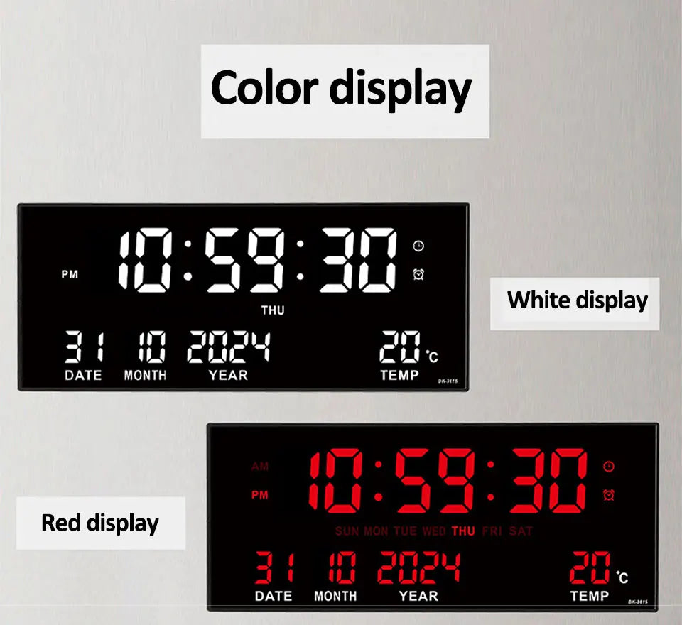 Digital Large Wall Clock Alarm Temperature Date Calendar Display 8 Set ...