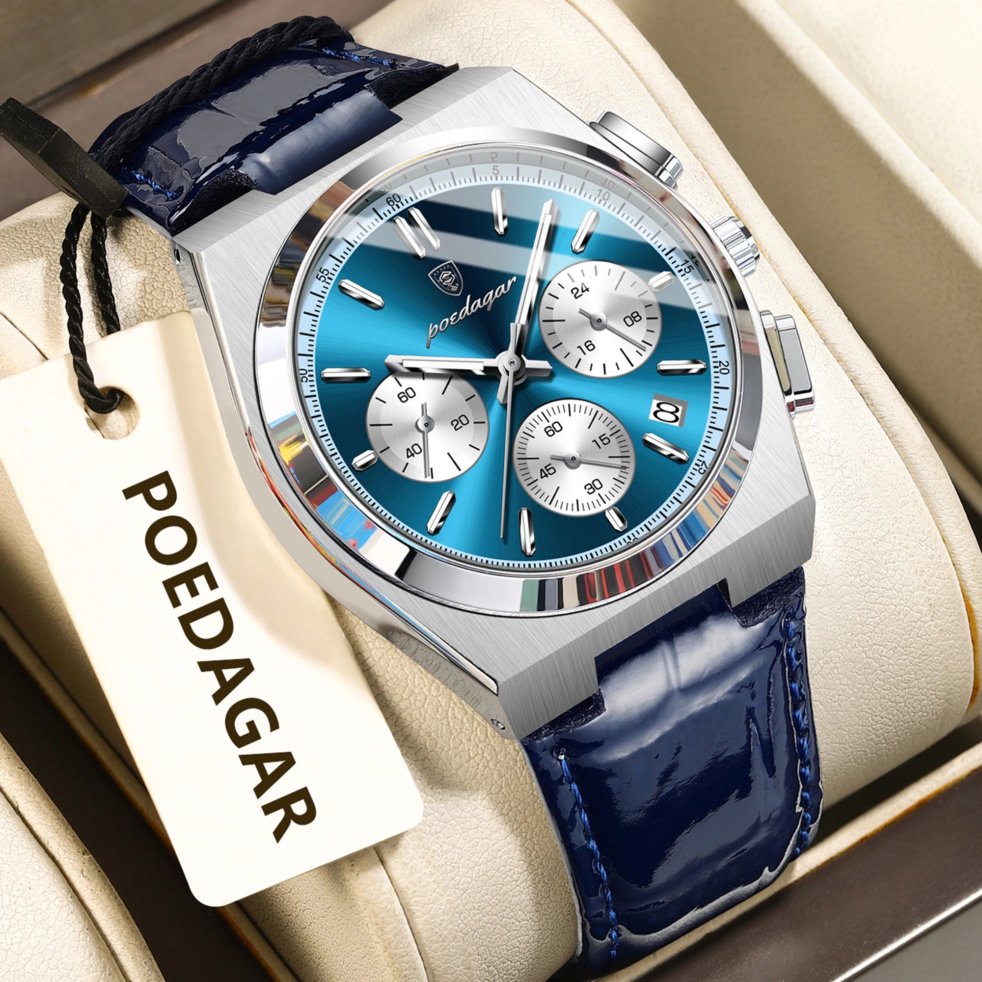 POEDAGAR Luxury Classic Men's Watch Waterproof Luminous Chronograph Date Quartz Man Clock Fashion Sports Leather Watches For Men