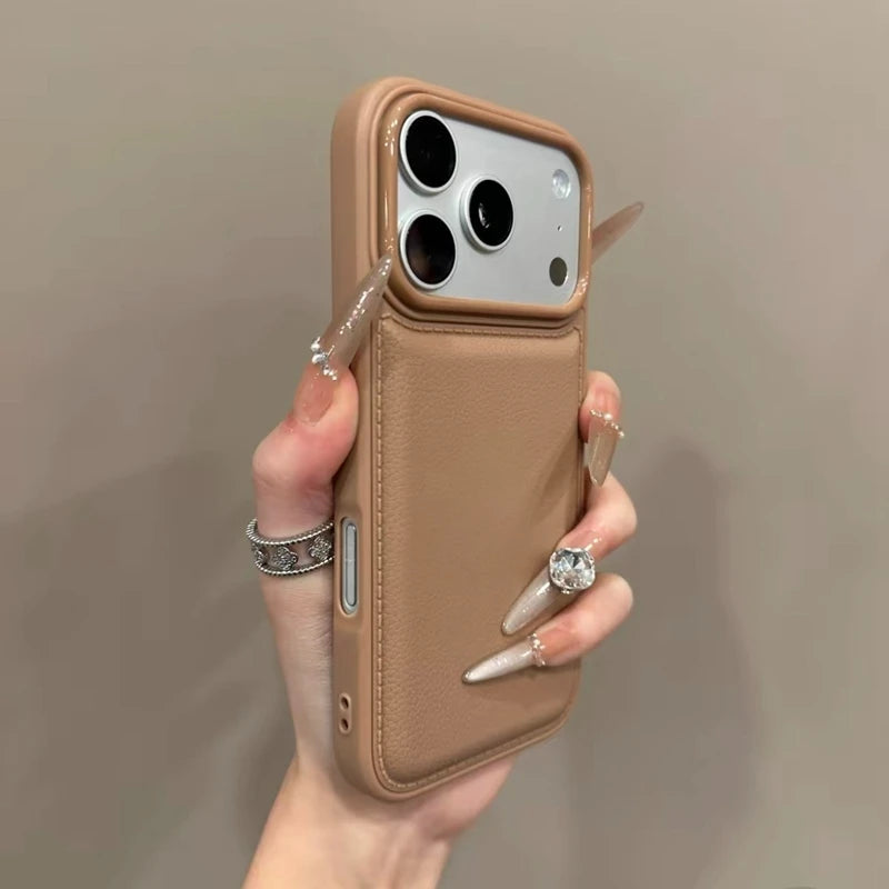 Luxury Drum Cortex Plain Phone Case For iPhone 11 12 13 14 15 16 17 Pro Max Plus Air Shockproof Bumper Cases Cover