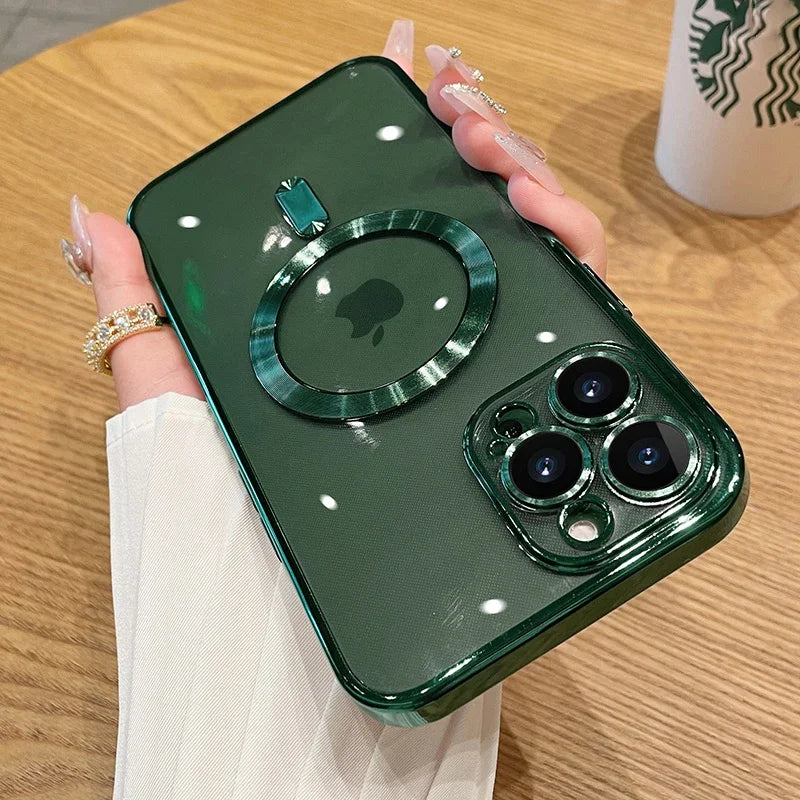Luxury Plating For Magsafe Case For iPhone 16 15 14 13 12 11 Pro Max Wireless Charge Magnetic Cover With Camera Lens Protector