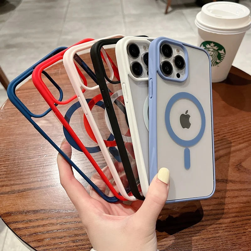 Colorful Transparent For Magsafe Magnetic Wireless Charging Case for iPhone 15 14 13 12 11 Pro Max Mini XS XR Hard Acrylic Cover