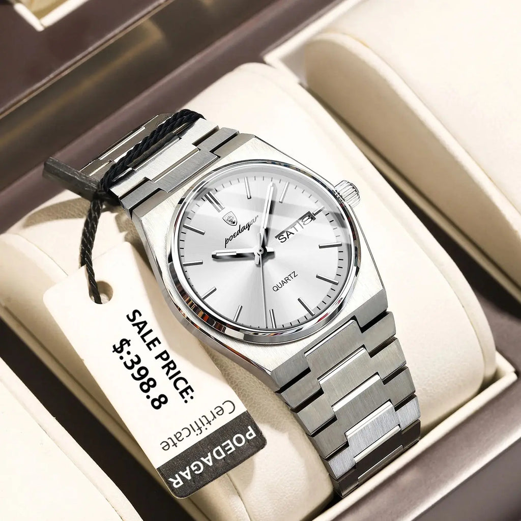 POEDAGAR Original New Woman Watch Stainless Steel Waterproof Luminous Ladies Wristwatch Date Week Elegant Quartz Women's Watches