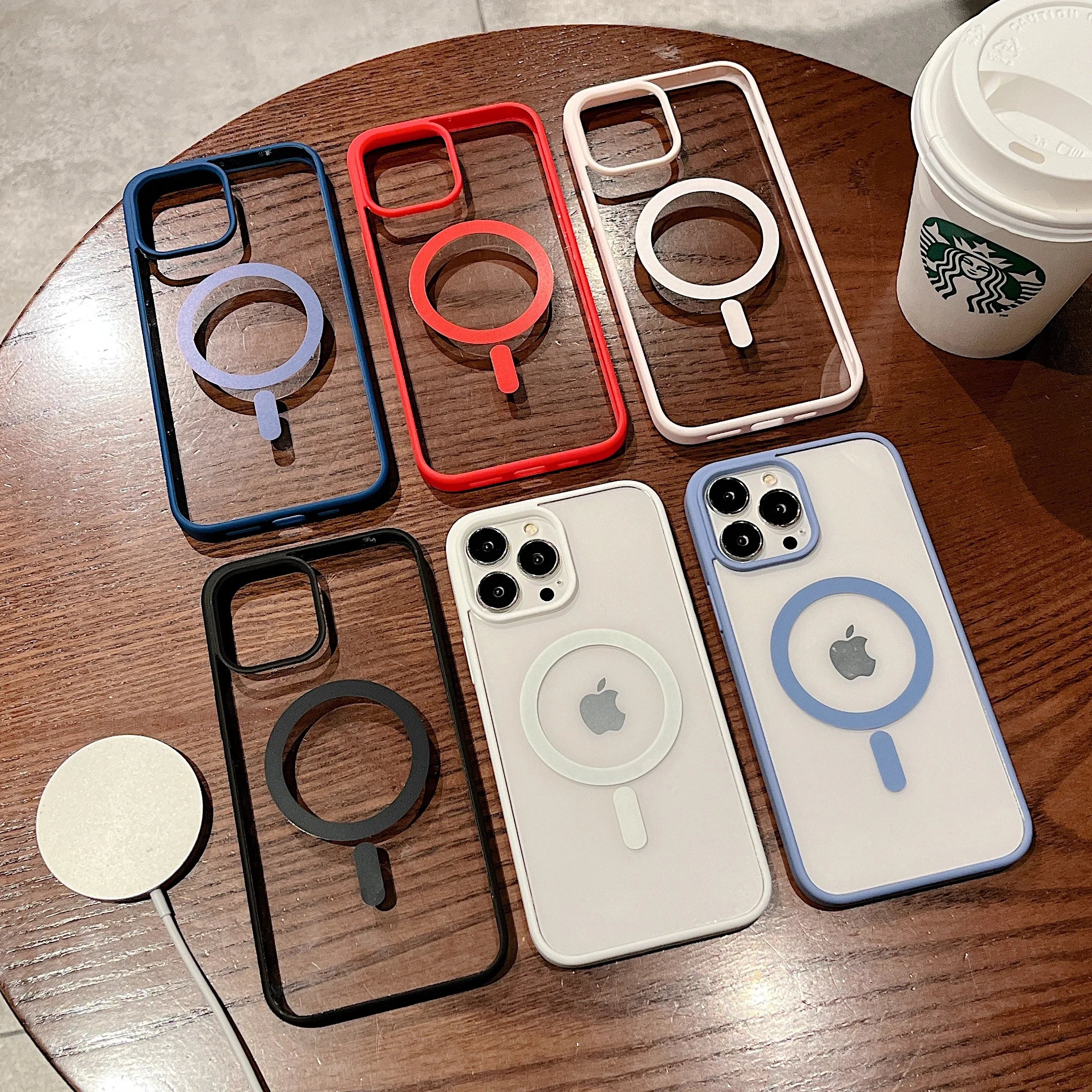 Colorful Transparent For Magsafe Magnetic Wireless Charging Case for iPhone 15 14 13 12 11 Pro Max Mini XS XR Hard Acrylic Cover