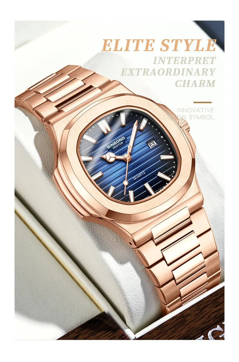 New Casual Business Fashion Quartz Wristwatches Rose Gold Clock Men Luxury Watch Automatic Watches Mens Black Relogio Masculino
