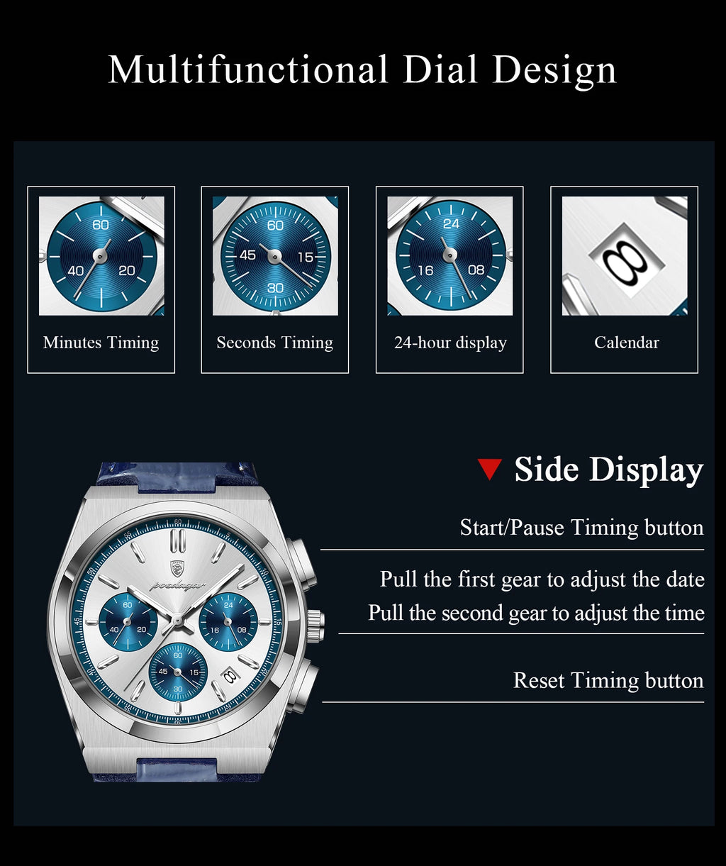 POEDAGAR Luxury Classic Men's Watch Waterproof Luminous Chronograph Date Quartz Man Clock Fashion Sports Leather Watches For Men