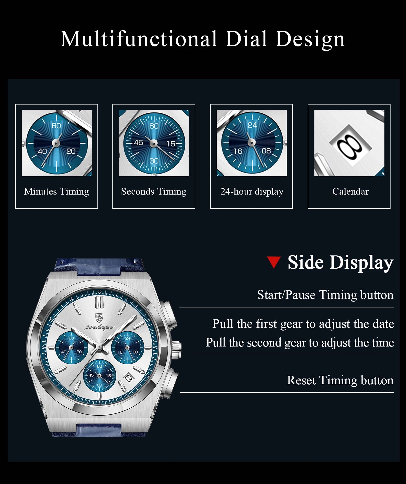 POEDAGAR Luxury Classic Men's Watch Waterproof Luminous Chronograph Date Quartz Man Clock Fashion Sports Leather Watches For Men