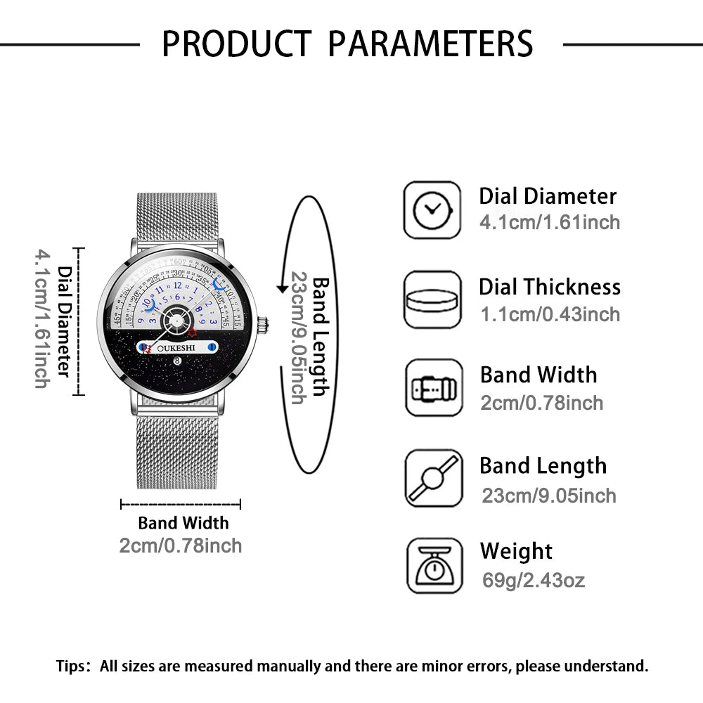 Unique Business Men Watch Fashion Auto Date Stainless Steel Strap Quartz Wristwatch Man Gifts For Him Calendar Clock