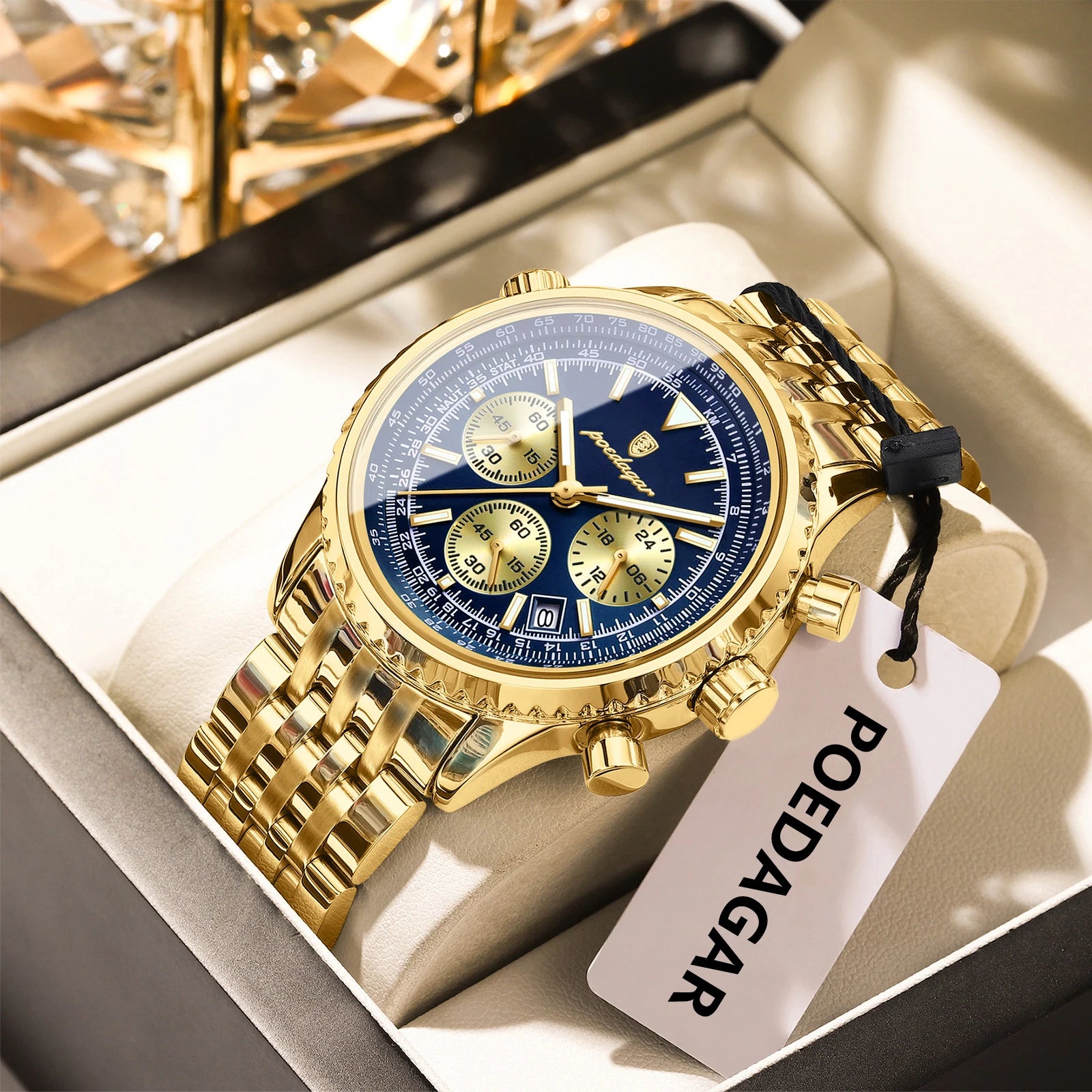 POEDAGAR Trendy Man Watch Chronograph Date Waterproof Luminous Men's Watches Stainless Steel Quartz Sports Luxury Man Wristwatch