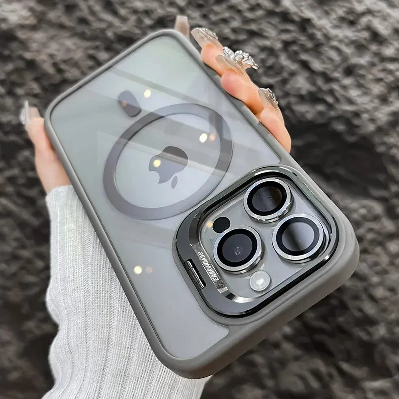 Luxury Magnetic Shockproof Phone Case For iPhone 17 15 16 14 13 12 11 Pro Max For Magsafe Funda Stand Glass Lens Protector Cover