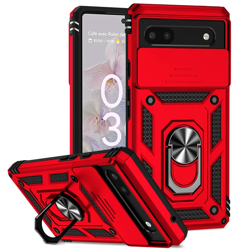 Slide Camera Protect Cover For Google Pixel 6 7 8 Pro Pixel8 Magnetic RIng Holder Shockproof Armor Phone Case For Pixel 6A 7A 8A