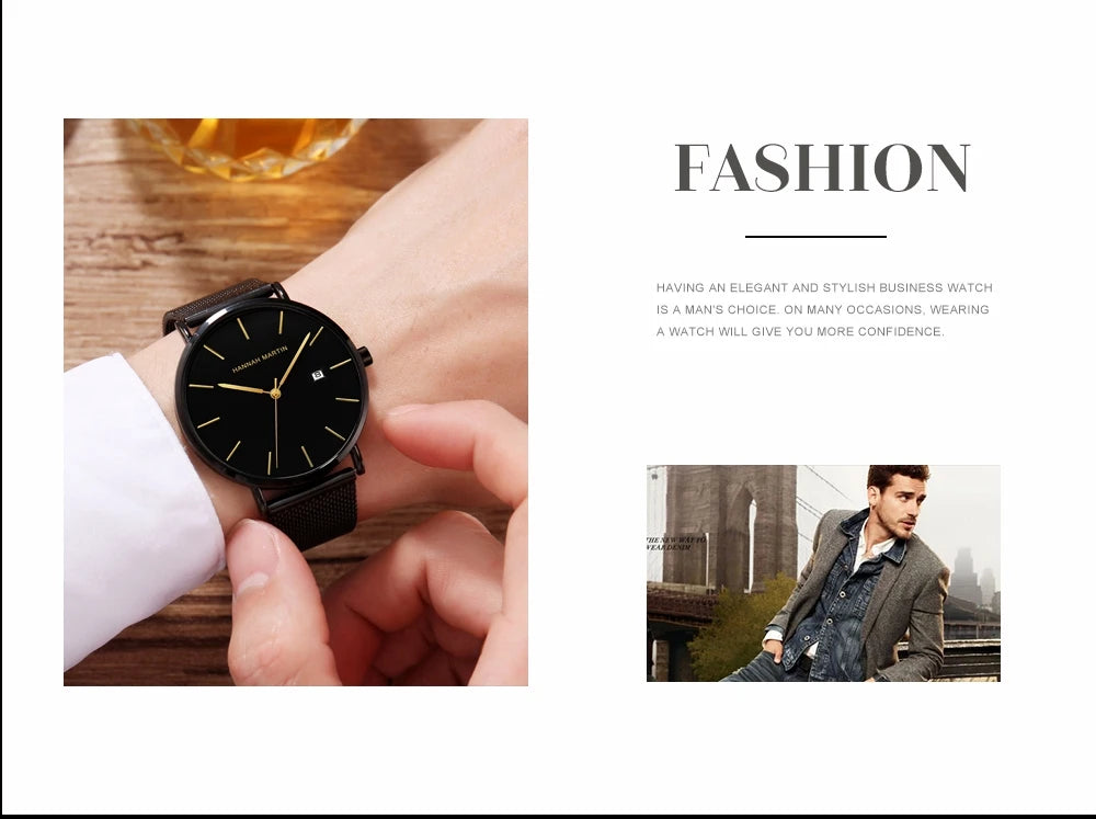 Men Dropshipping Wristwatch Hannah Martin Japan Movement 40mm Blue Minimalist Casual Leather Top Brand 3Bar Luxury Watch for Men