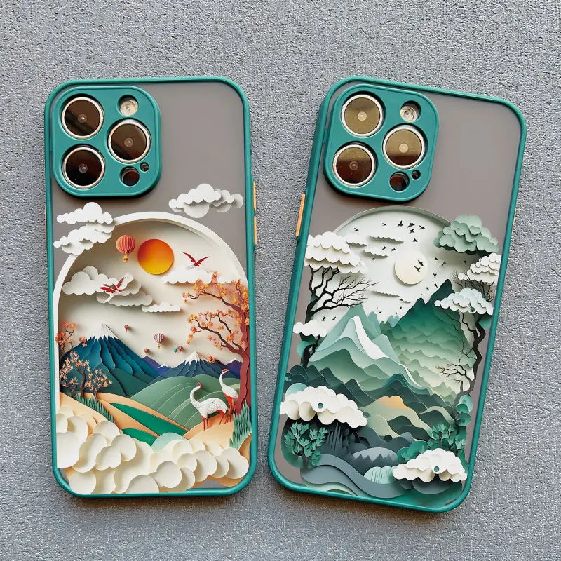 Printing Landscape phone case For iPhone 17 16 15 14 11 12 13 Pro Max Mini XS X XR 16 Plus Creative Mountains Shockproof Cover