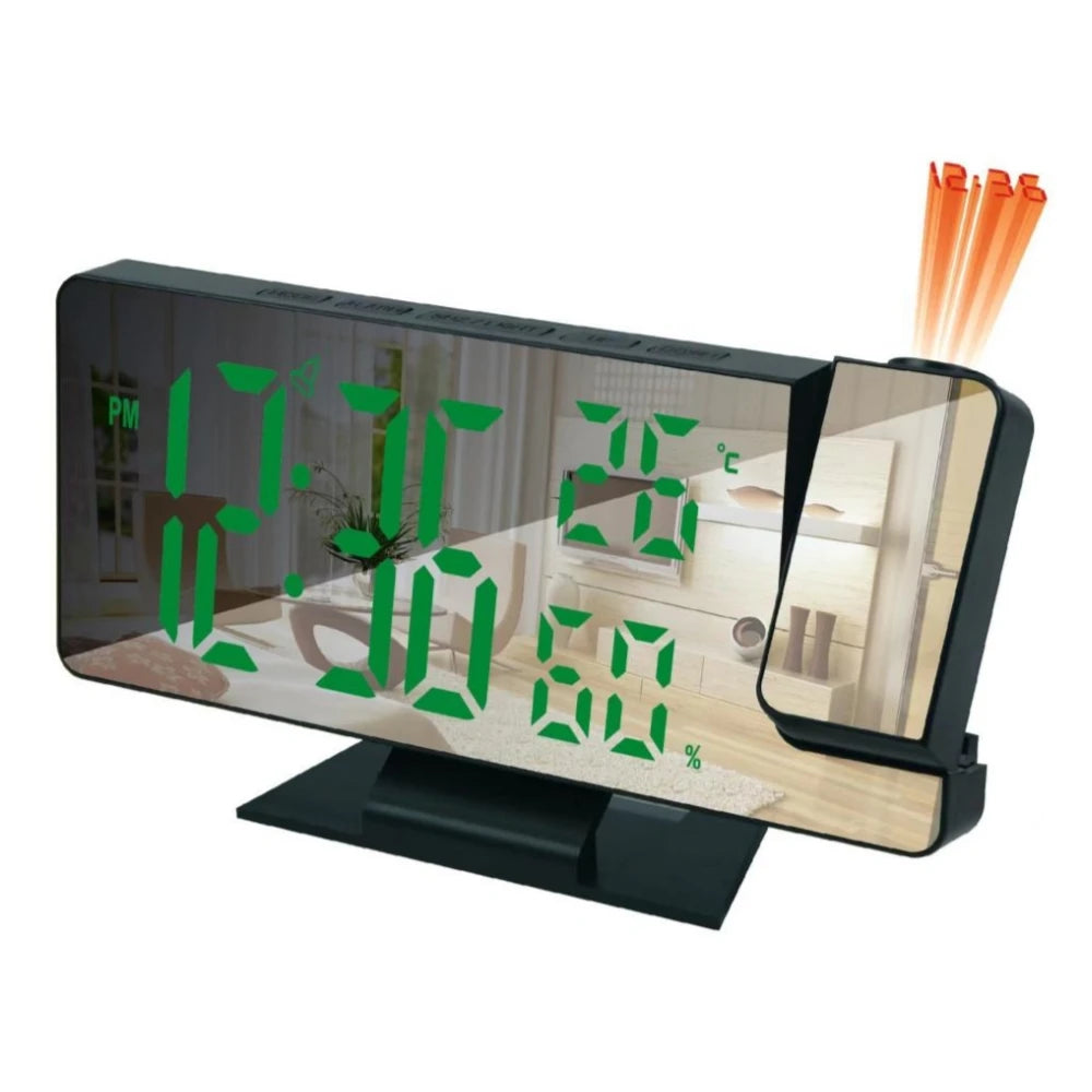 180° Rotation Projection Digital Alarm Clock Temperature Humidity Night Mode Snooze 12/24H USB Powered Projector Table LED Clock