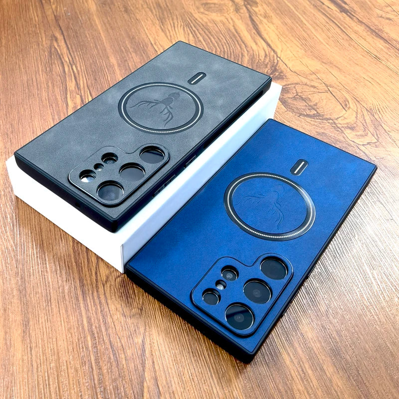 Luxury Leather Case For Samsung Galaxy S26 S25 S24 S23 S22 S21 Ultra Plus FE Note 20 S 24 23 Cover  For Magsafe Wireless Charge