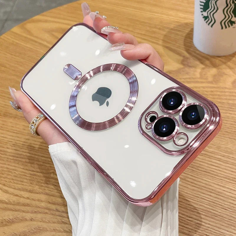 Luxury Plating For Magsafe Case For iPhone 16 15 14 13 12 11 Pro Max Wireless Charge Magnetic Cover With Camera Lens Protector