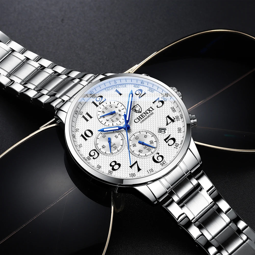 Brand CHENXI Watch Men Chronograph Clock Leather Casual High Quality Quartz Watches For Men Wrist Waterproof Sports Male Clock