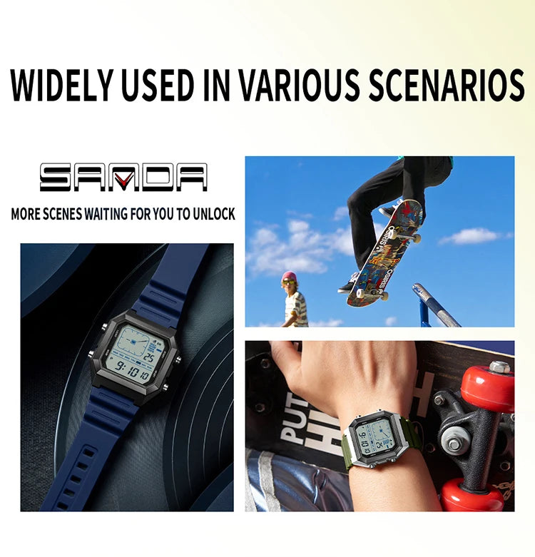 SANDA 6307 Fashion Digital Watches for Man Multifunction Luminous Chronograph Calendar Outdoor Sport Waterproof Electronic Watch
