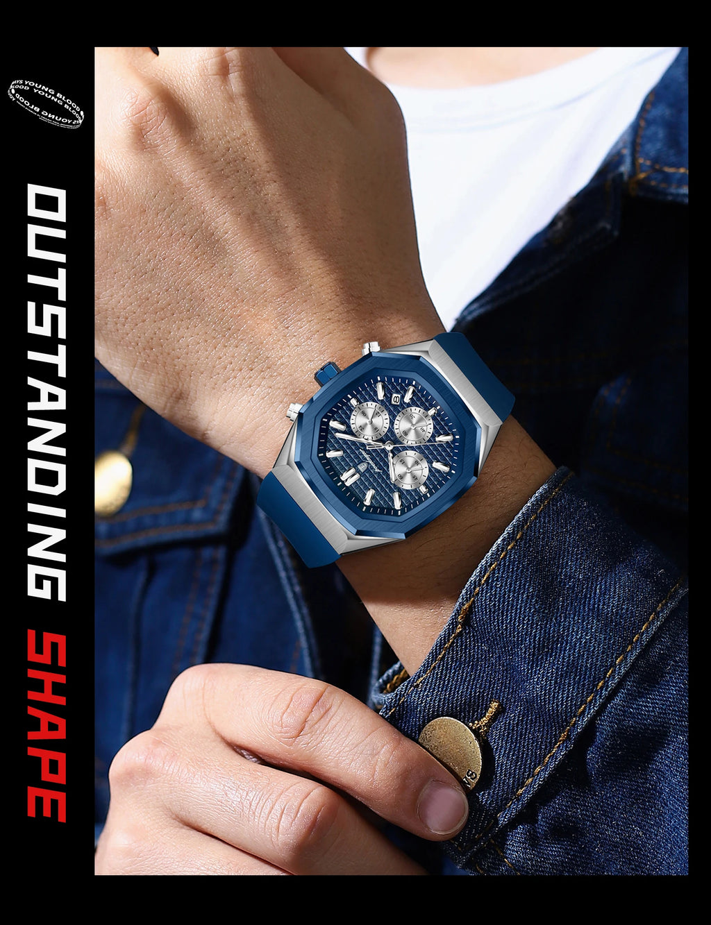 POEDAGAR Business Men's Wristwatch Chronograph Date Silicone Strap Man Watch Waterproof Luminous Military Quartz Watches For Men