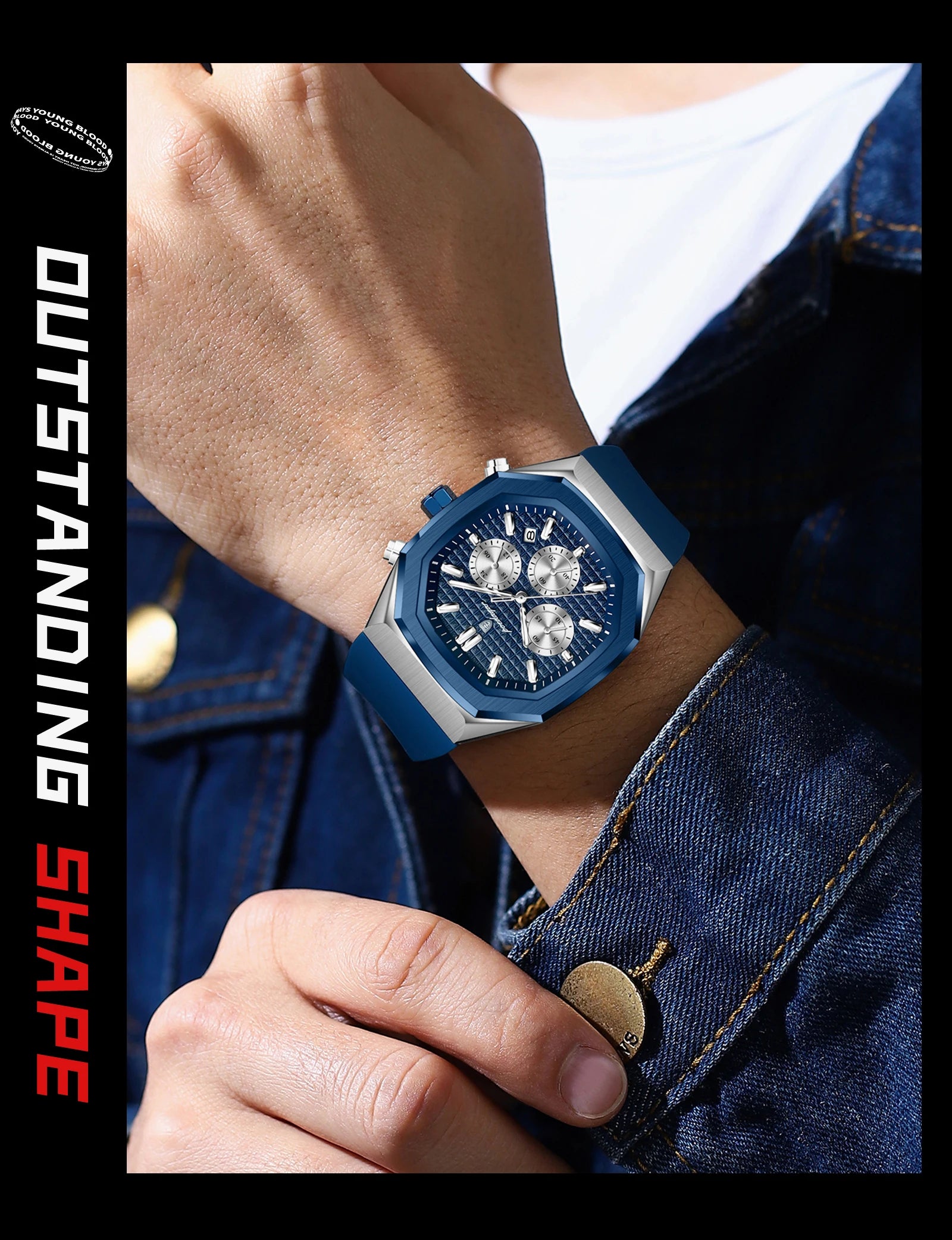 POEDAGAR Business Men's Wristwatch Chronograph Date Silicone Strap Man Watch Waterproof Luminous Military Quartz Watches For Men