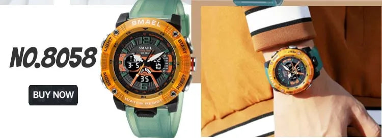 SMAEL Men Watches  50m Waterproof Sports Watch Military Man Sports Watch Digital 8072 Dual Display Watch  Quartz  Led Digital