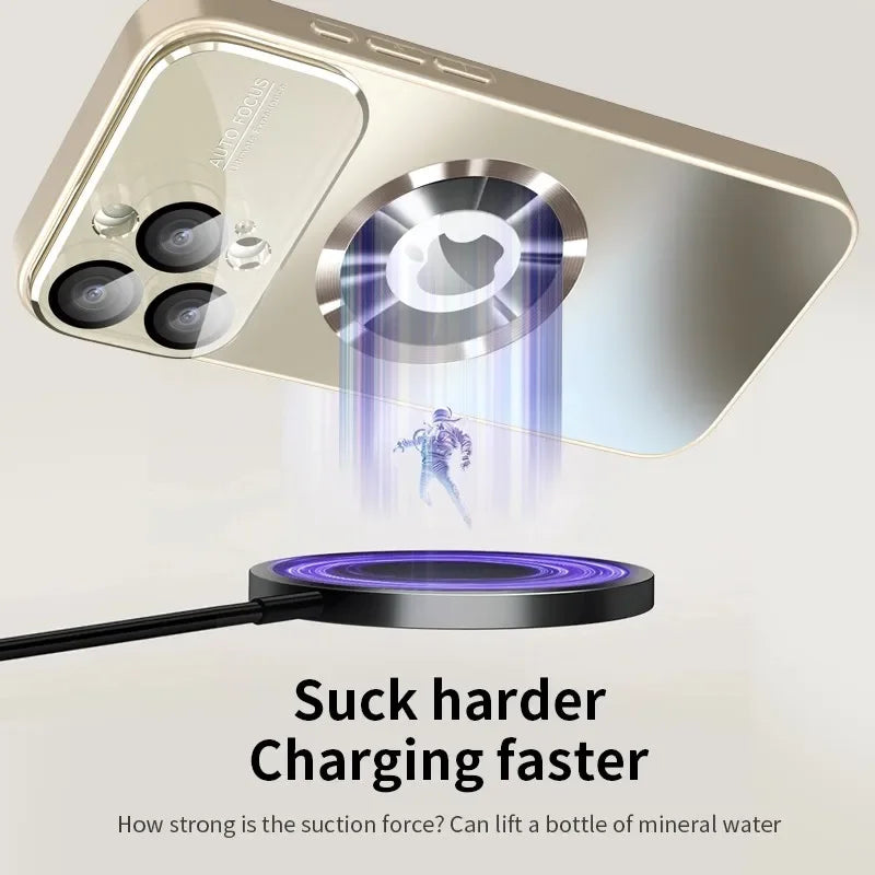 Titanium Metallic Luxury Matte Case For iPhone 17 16 15 14 13 12 11 Pro Max Plus For Magsafe Glass Lens Camera Protection Cover