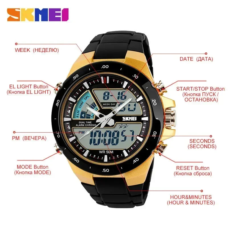 SKMEI 1016 Men Fashion Casual Alarm Clock Waterproof Military Chrono Dual Display Wristwatches Relogio Masculino Sport Watch