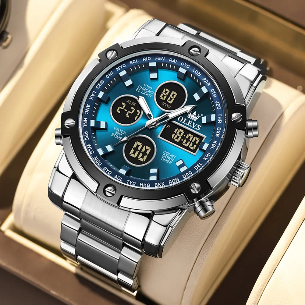 OLEVS Men's Watches Original Multifunctional Wlectronic Watch for Man Waterproof Luminous Alarm Clock Fashion Dress