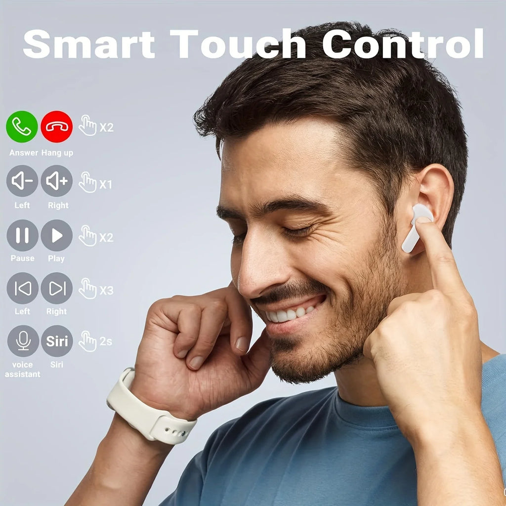 Wireless Earbuds Bluetooth 5.3, ENC Noise Cancelling, LED Battery Display, 3D Stereo Audio, Touch Control, Mini In-Ear Headphone