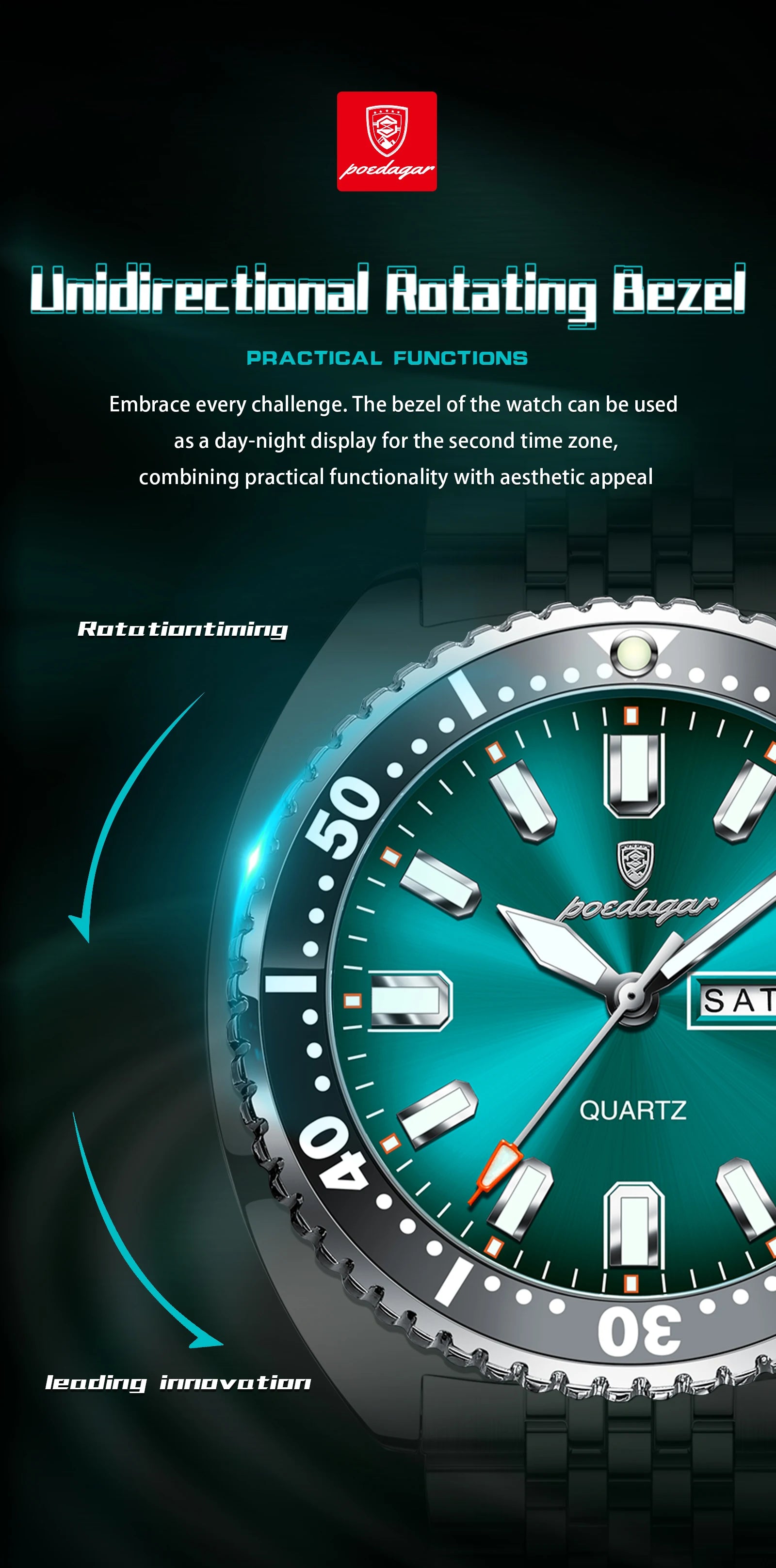 POEDAGAR Luxury Fashion Men's Watch Waterproof Luminous Quartz Male Watch Date Week Stainless Steel Casual Watches For Men Reloj