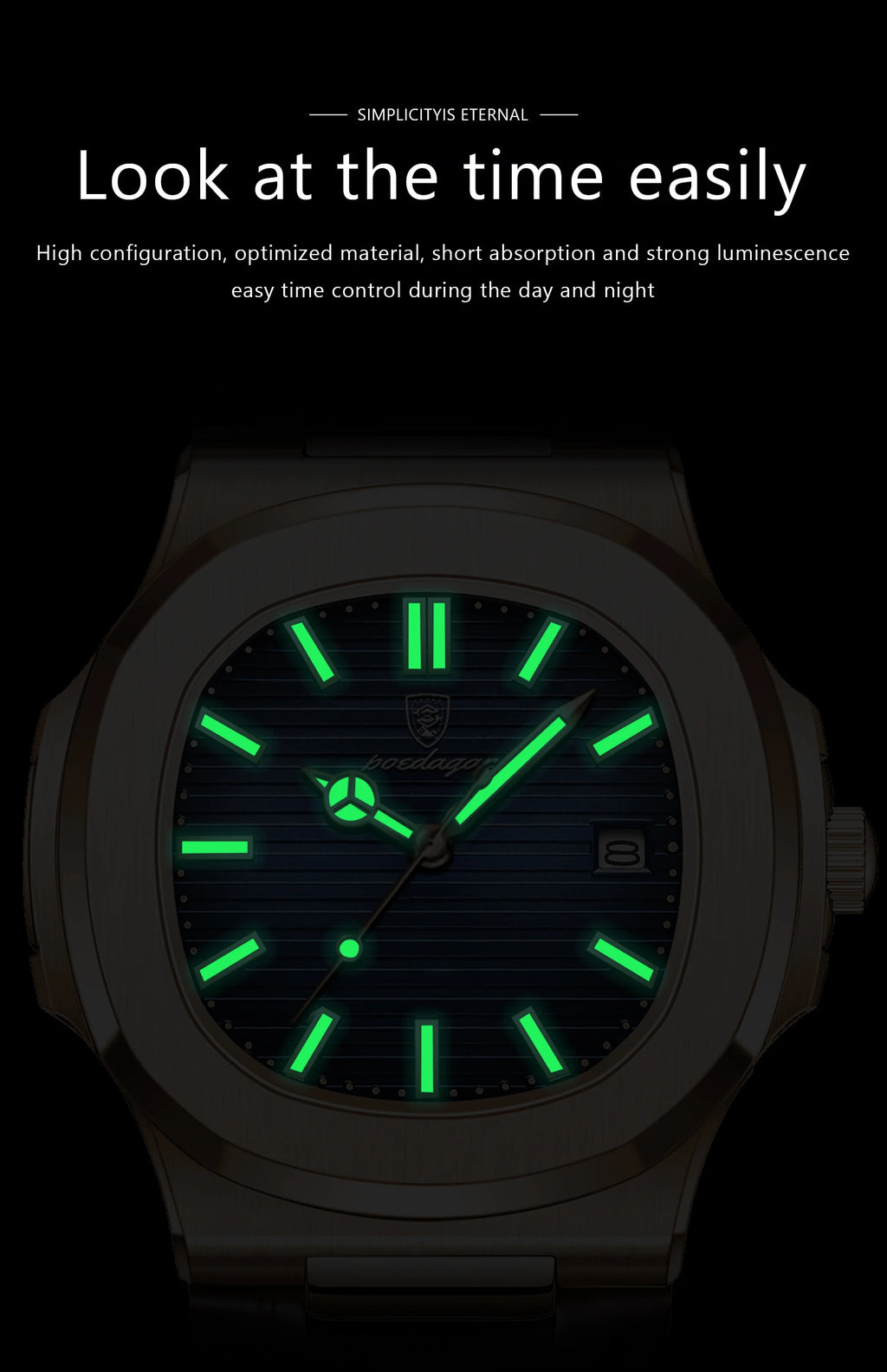 POEDAGAR Business Man Watch Date Waterproof Luminous Leather Classic Watches For Men High Quality Square Quartz Men's Wristwatch